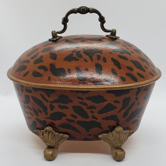 Decorative Vintage Leopard Wooden Vanity/Storage Box with Ornate Feet - Picture 1 of 7